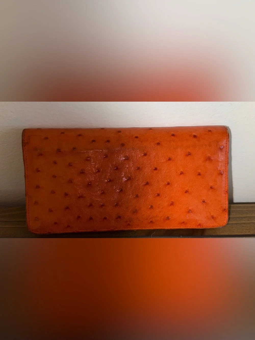 Orange Ostrich Leather Wallet